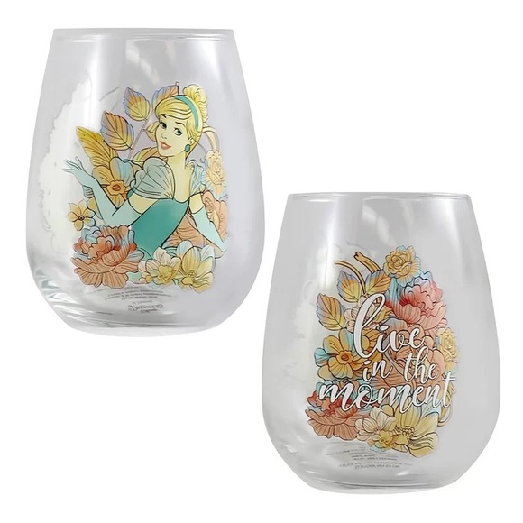 Disney Princess Floral Glass Tumbler Set NWT Snow White Cinderella Belle Ariel - Picture 3 of 12